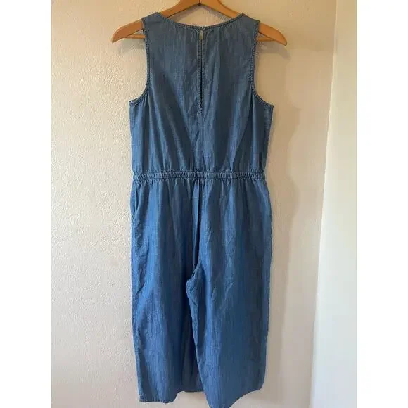 Women's Old Navy Blue Cotton Jumpsuit with drawstring wide leg Size Small - Picture 3 of 7